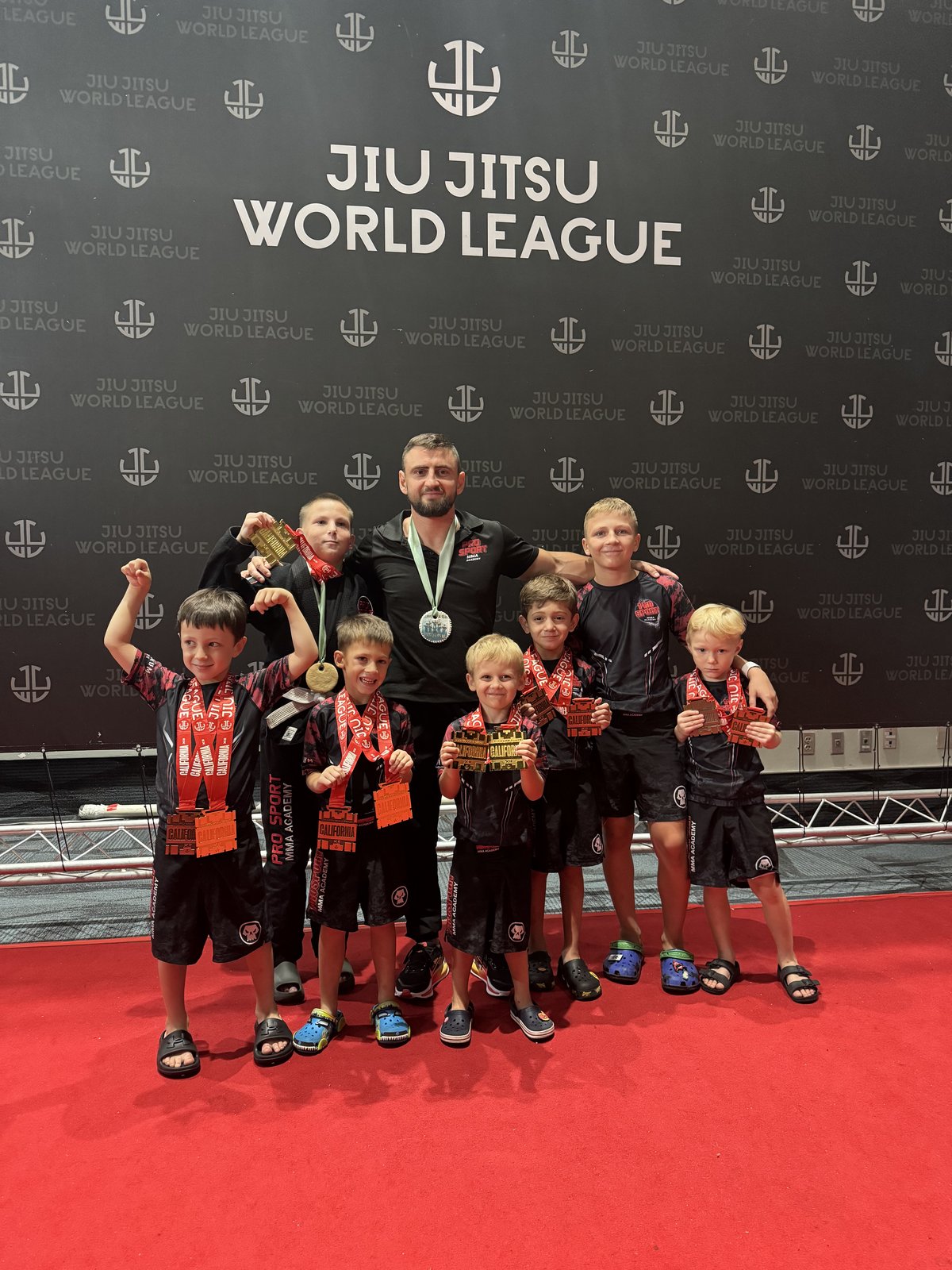 Pro Sport MMA Academy youth team with medals at Jiu Jitsu World League